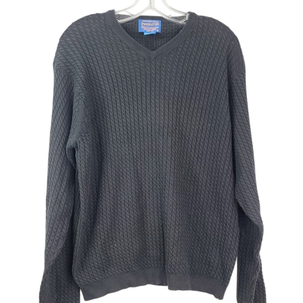 Pendleton Men's Black Cable Knit V-Neck Woolen Pullover Sweater Size‎ S